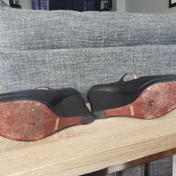 Cole Haan black open toe wedge heel size 9 - Picture 6 of 13